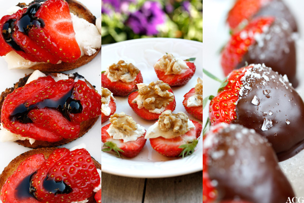 3 bilder av forskjellig sommersnacks med jordbær