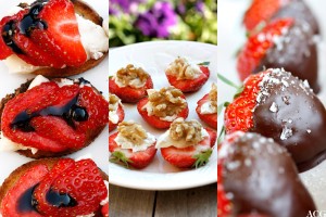 3 bilder av forskjellig sommersnacks med jordbær